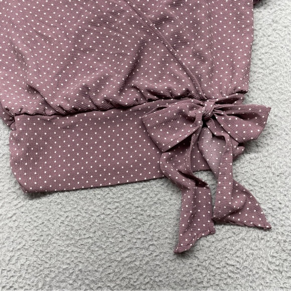 OLM Short Sleeve Top Womens Small Purple Polka Dot Flowy Flutter Sleeve Retro - Picture 9 of 9